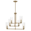Modart 6-Light Metal Pendant with Satin Brass Finish and Ribbed Glass Shades