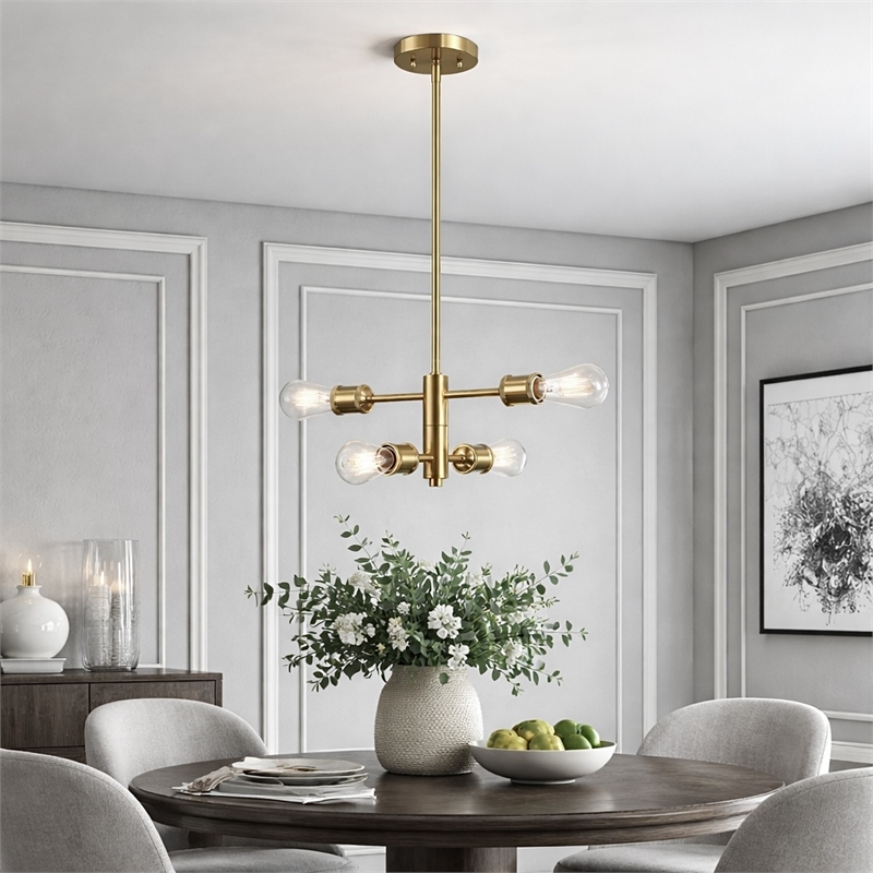 Ermart Four-Light Modern Metal Pendant with Satin Brass Finish