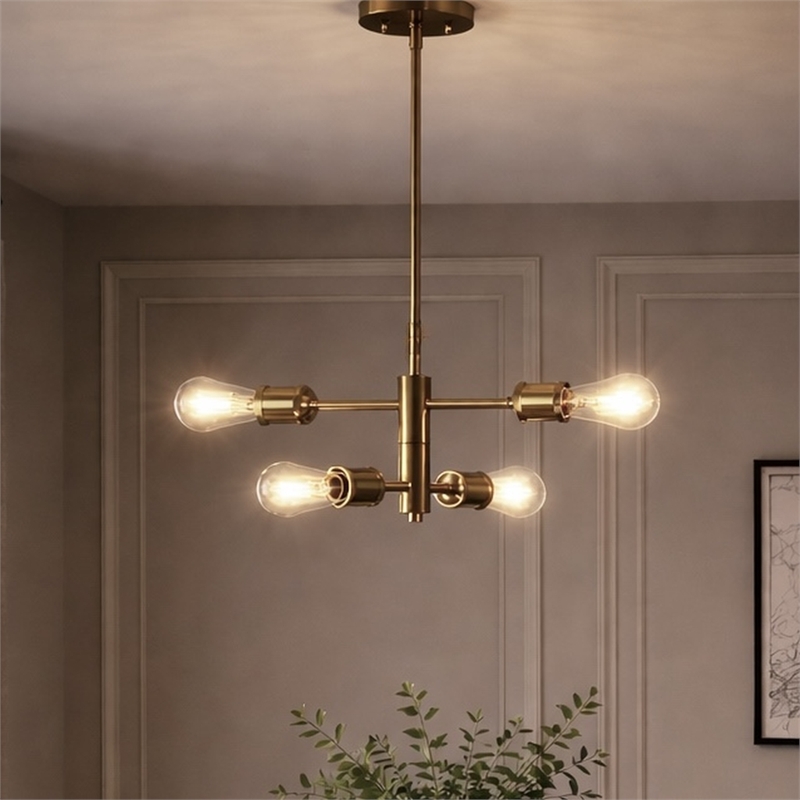 Ermart Four-Light Modern Metal Pendant with Satin Brass Finish