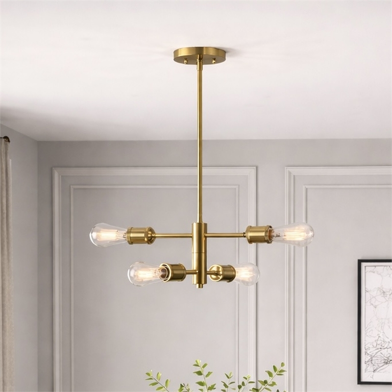 Ermart Four-Light Modern Metal Pendant with Satin Brass Finish