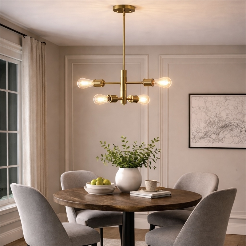 Ermart Four-Light Modern Metal Pendant with Satin Brass Finish