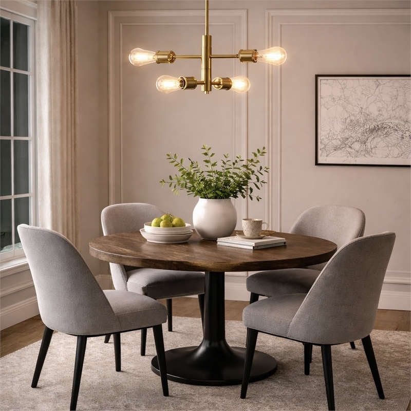 Ermart Four-Light Modern Metal Pendant with Satin Brass Finish