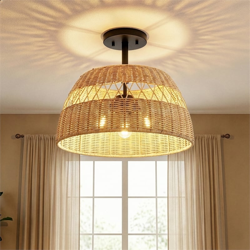 Adena Double Lights Semi-Flush Black Metal Pendant Lamp