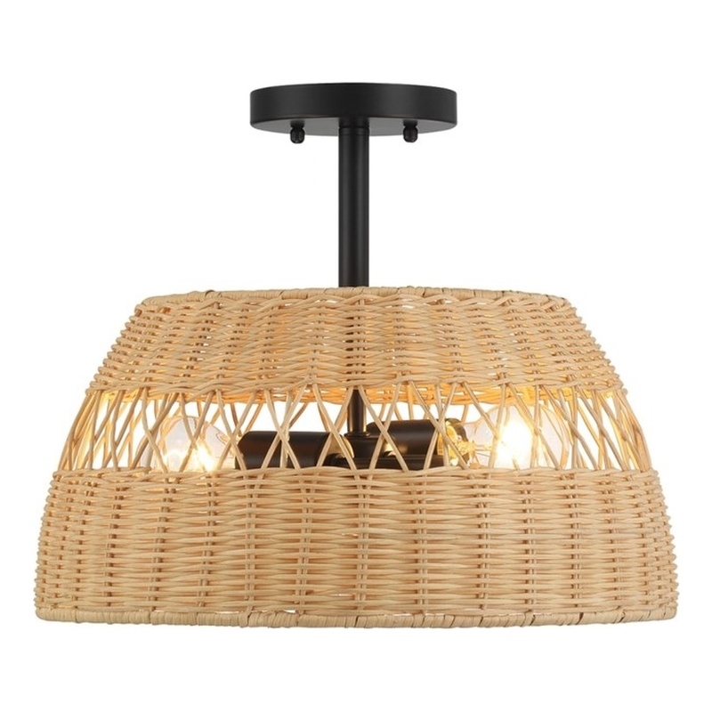 Adena Double Lights Semi-Flush Black Metal Pendant Lamp