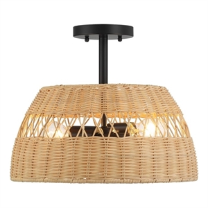 Adena Double Lights Semi-Flush Black Metal Pendant Lamp