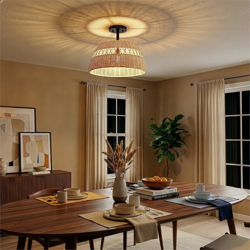 Adena Double Lights Semi-Flush Black Metal Pendant Lamp