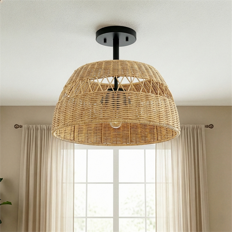 Adena Double Lights Semi-Flush Black Metal Pendant Lamp