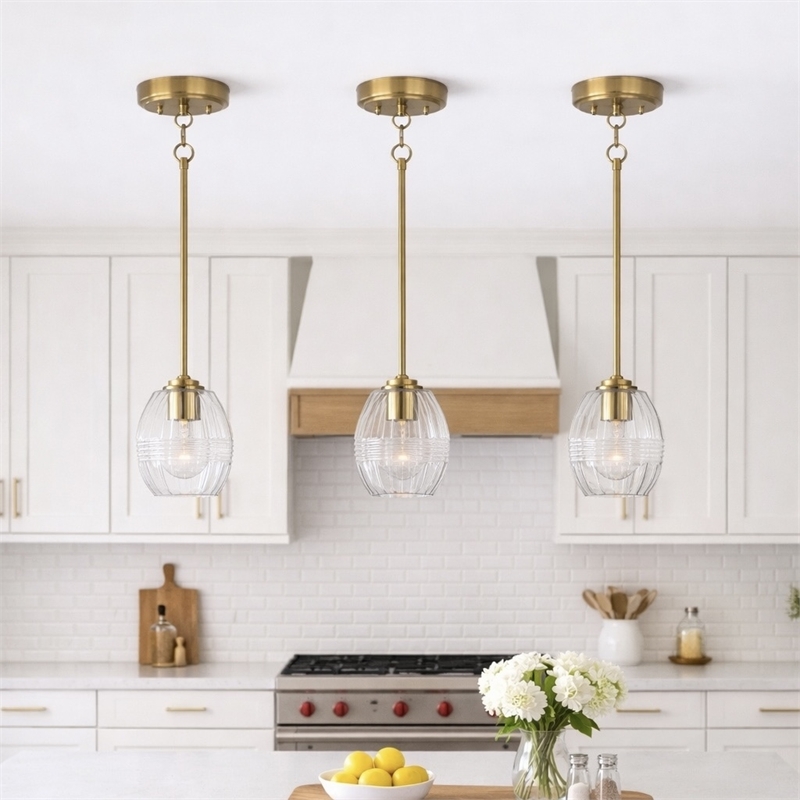 Fonex Single Metal Pendant Light with Clear Glass and Satin Brass Finish