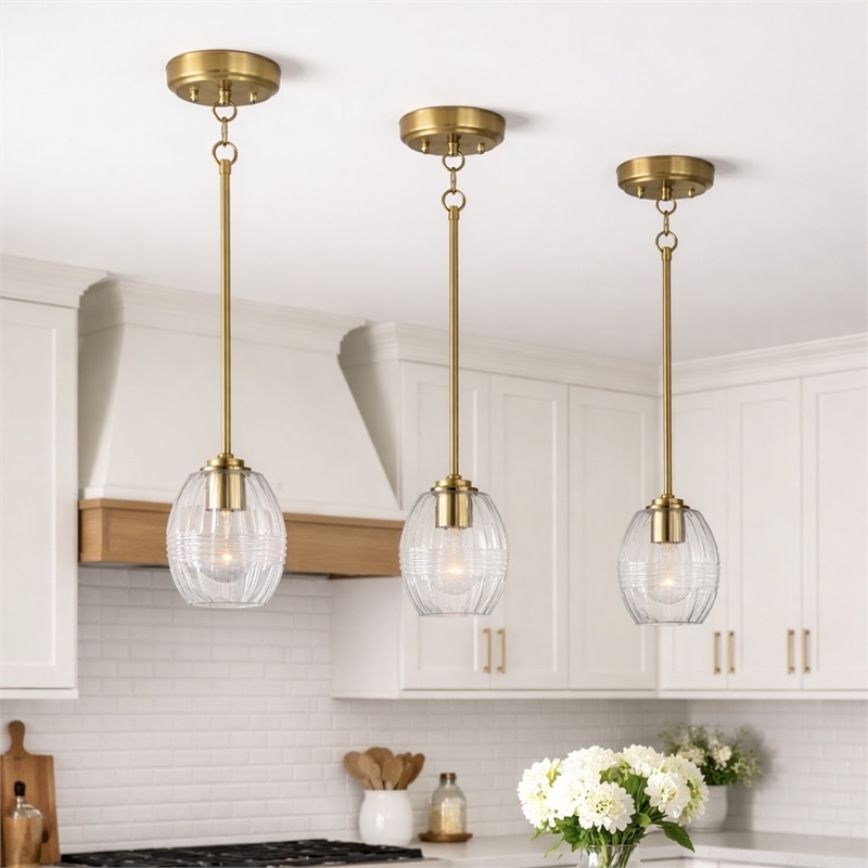 Fonex Single Metal Pendant Light with Clear Glass and Satin Brass Finish