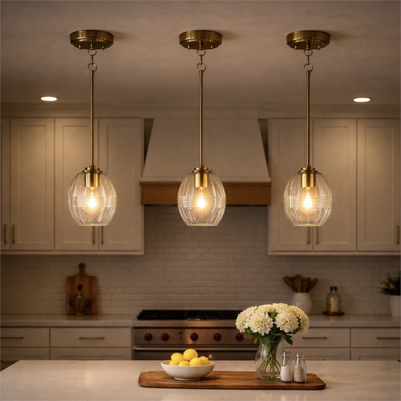 Fonex Single Metal Pendant Light with Clear Glass and Satin Brass Finish