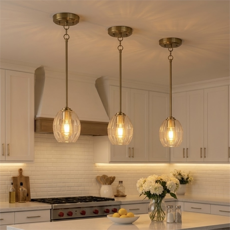 Fonex Single Metal Pendant Light with Clear Glass and Satin Brass Finish