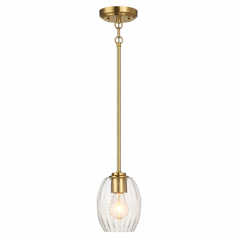 Fonex Single Metal Pendant Light with Clear Glass and Satin Brass Finish