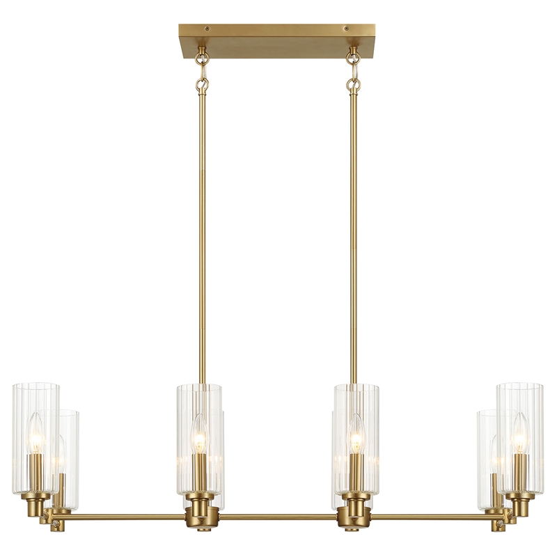 Zerun Linear 8-Light Satin Brass Metal Pendant with Clear Ribbed Glass