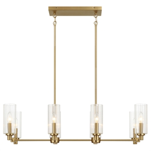 Zerun Linear 8-Light Satin Brass Metal Pendant with Clear Ribbed Glass