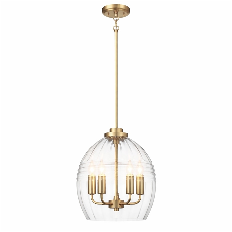 Nezth 5-Light Clear Glass Pendant with Satin Brass Finish