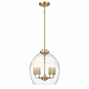 Nezth 5-Light Clear Glass Pendant with Satin Brass Finish
