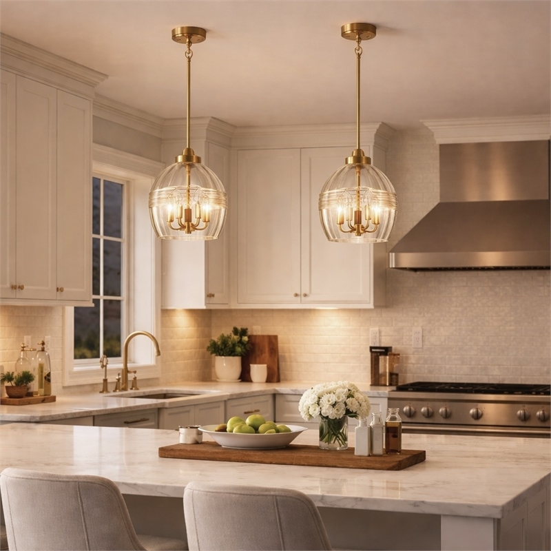 Nezth 5-Light Clear Glass Pendant with Satin Brass Finish