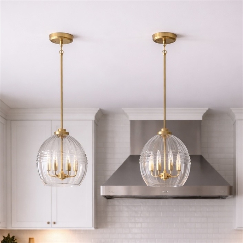 Nezth 5-Light Clear Glass Pendant with Satin Brass Finish
