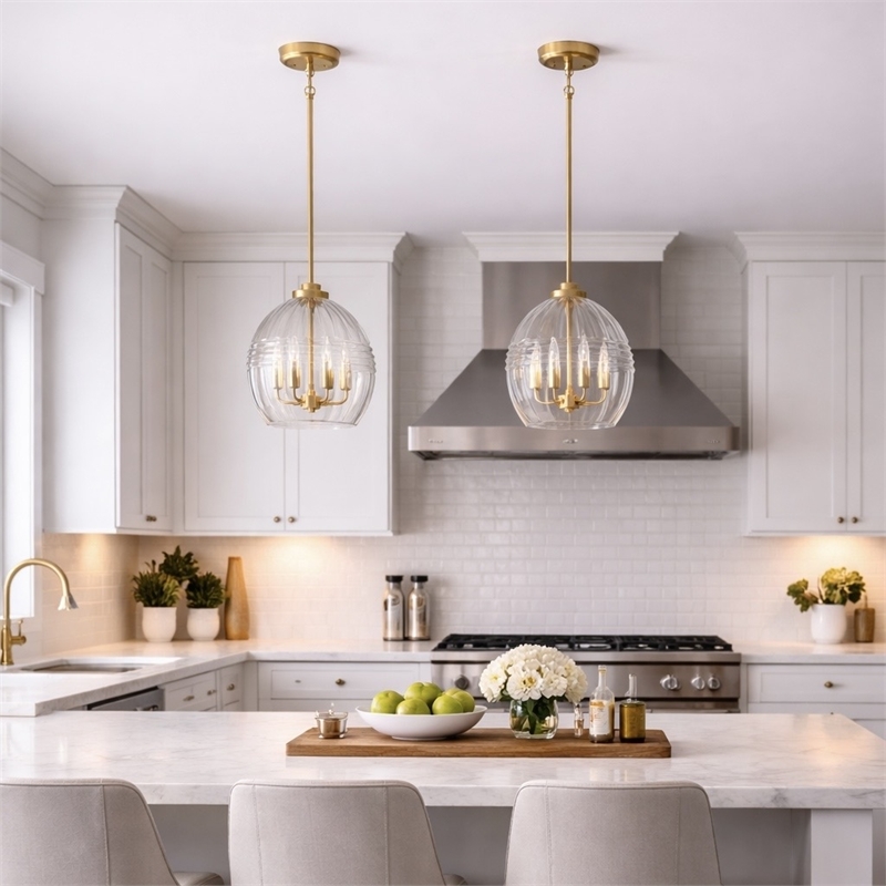 Nezth 5-Light Clear Glass Pendant with Satin Brass Finish