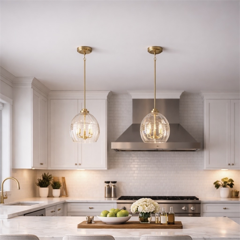 Nezth 5-Light Clear Glass Pendant with Satin Brass Finish