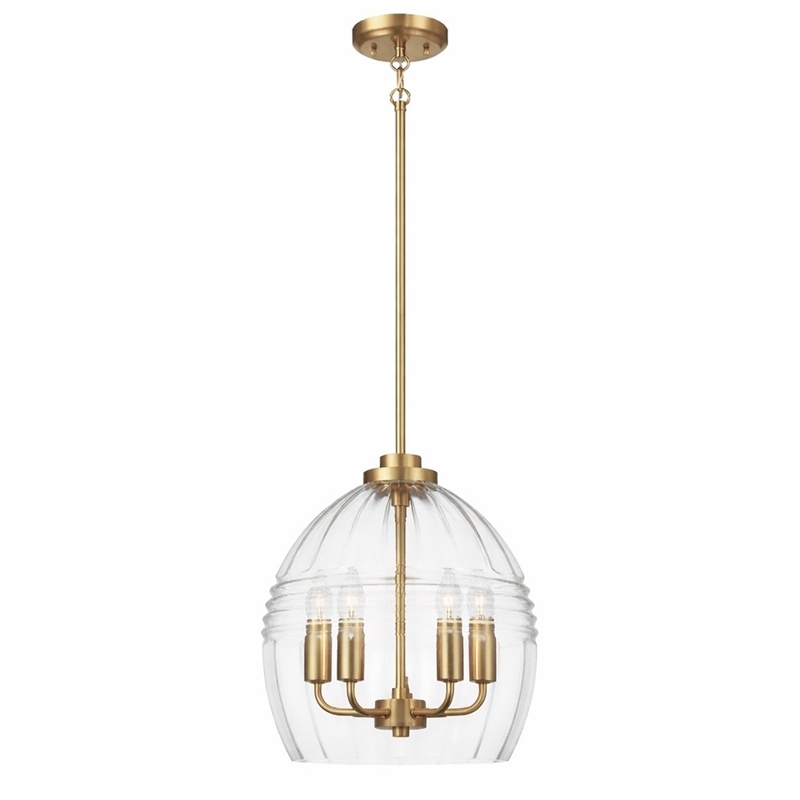Nezth 5-Light Clear Glass Pendant with Satin Brass Finish