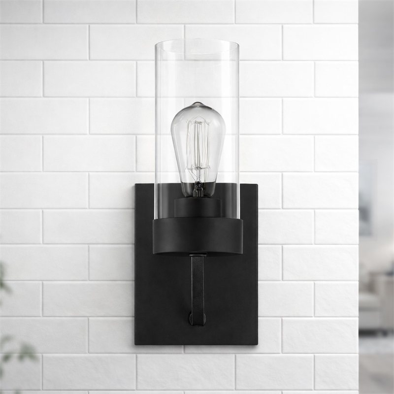 Scarten Modern Single-Light Wall Sconce with Black Metal and Clear Glass