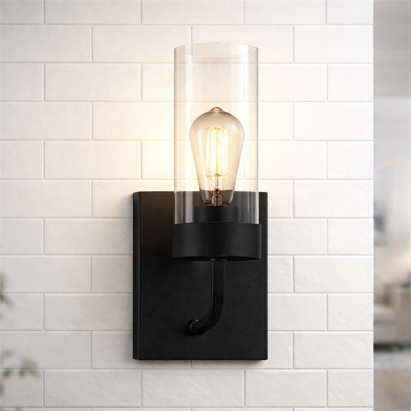 Scarten Modern Single-Light Wall Sconce with Black Metal and Clear Glass