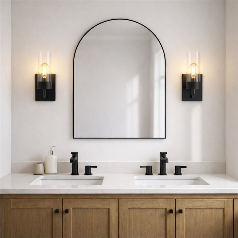 Scarten Modern Single-Light Wall Sconce with Black Metal and Clear Glass