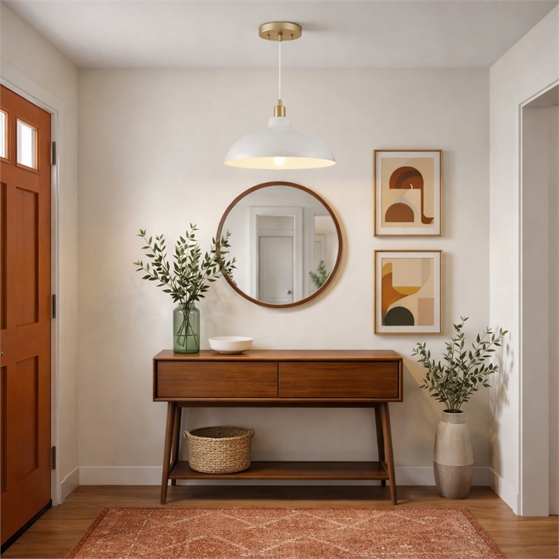 Chary White Metal Pendant Light with Gold Finish Details