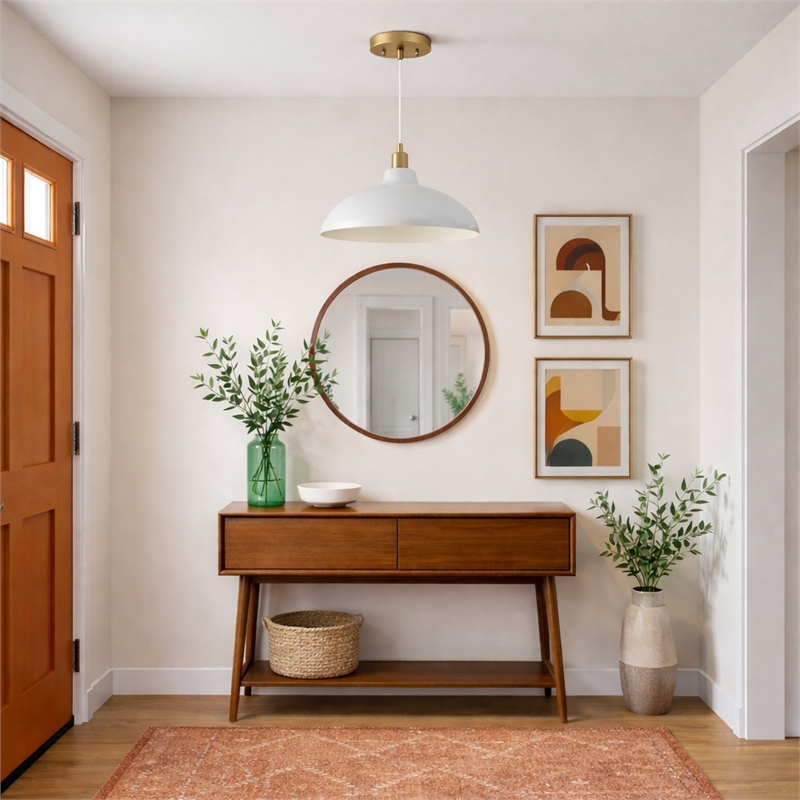 Chary White Metal Pendant Light with Gold Finish Details