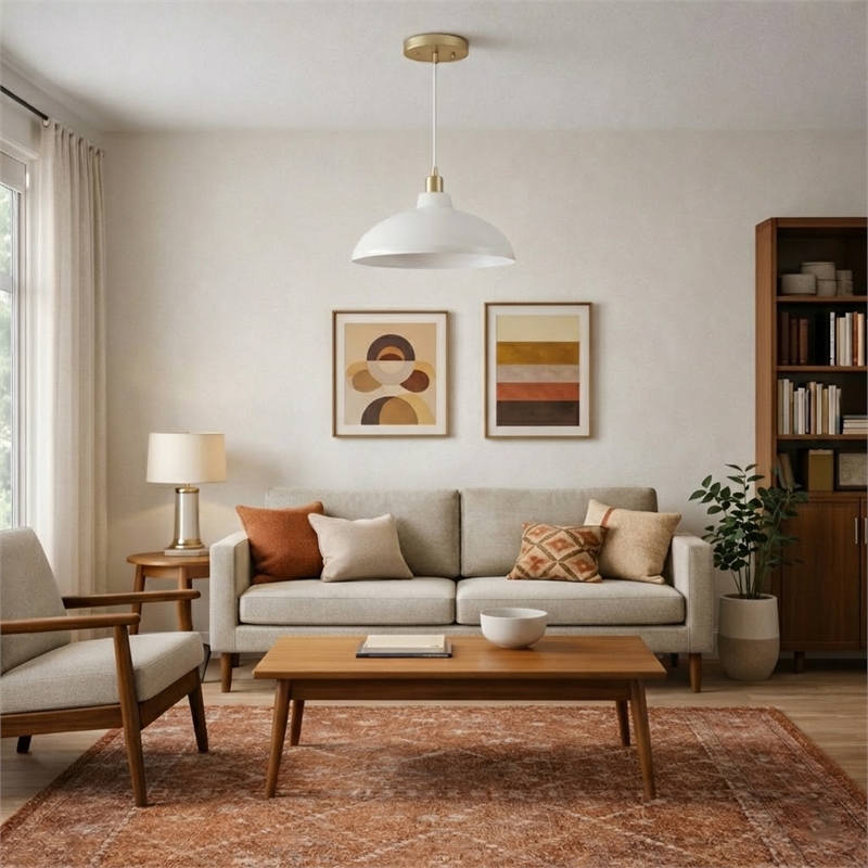 Chary White Metal Pendant Light with Gold Finish Details