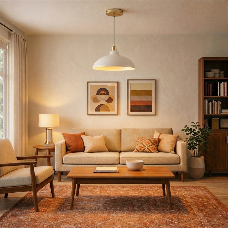 Chary White Metal Pendant Light with Gold Finish Details