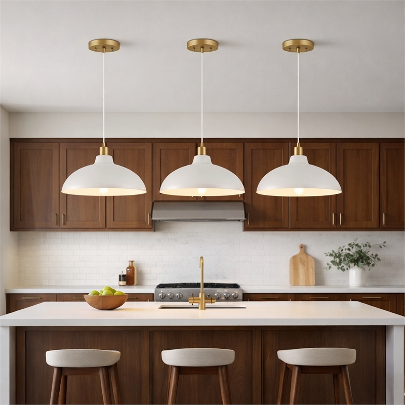 Chary White Metal Pendant Light with Gold Finish Details