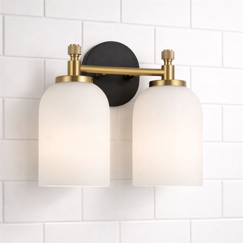 Ashcroft Gold Metal Two-Light Frosted Dome Wall Sconce