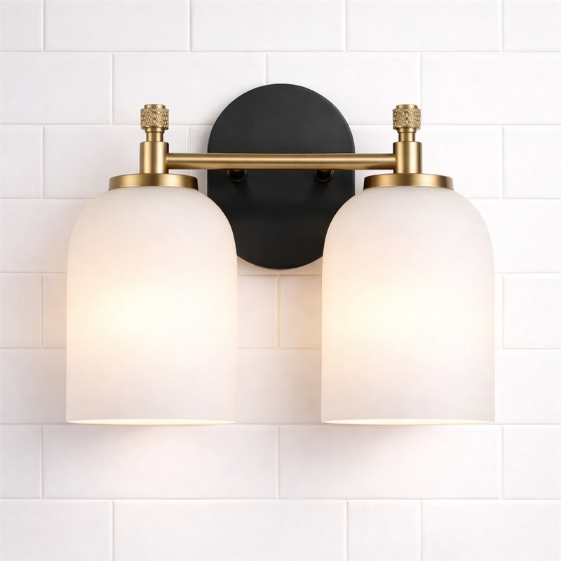 Ashcroft Gold Metal Two-Light Frosted Dome Wall Sconce