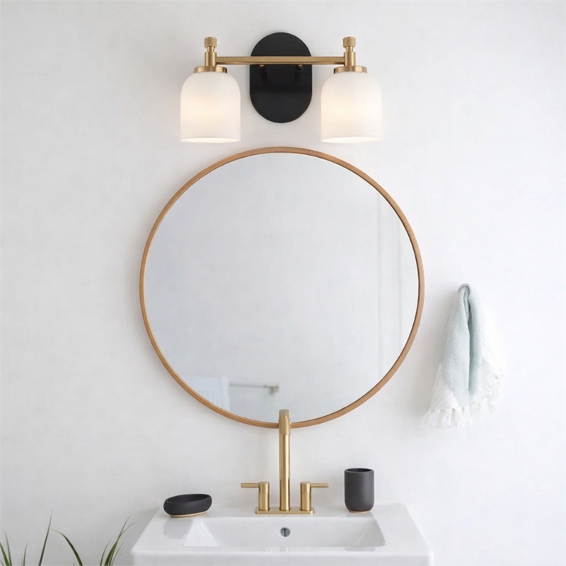 Ashcroft Gold Metal Two-Light Frosted Dome Wall Sconce