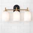 Kasa Three-Light Vanity Metal Wall Fixture with White Frosted Glass Shades