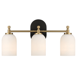 Kasa Three-Light Vanity Metal Wall Fixture with White Frosted Glass Shades