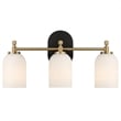 Kasa Three-Light Vanity Metal Wall Fixture with White Frosted Glass Shades