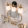 Kasa Three-Light Vanity Metal Wall Fixture with White Frosted Glass Shades