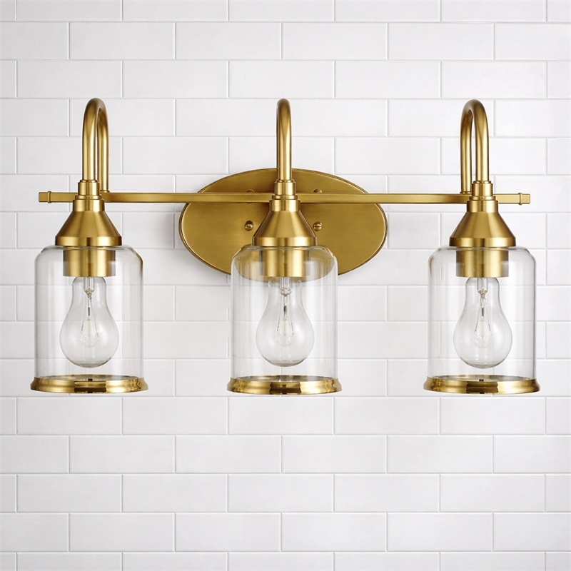 Vanity Gold Metal Glow Vanity Light Fixture with Three Clear Glass Shades