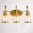 Vanity Gold Metal Glow Vanity Light Fixture with Three Clear Glass Shades
