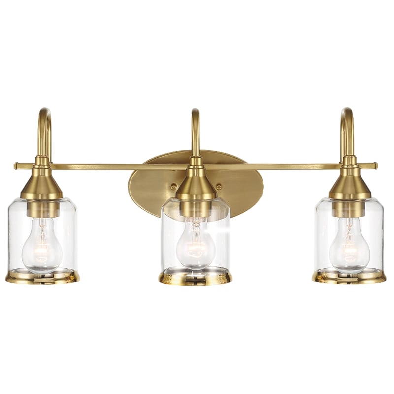 Vanity Gold Metal Glow Vanity Light Fixture with Three Clear Glass Shades