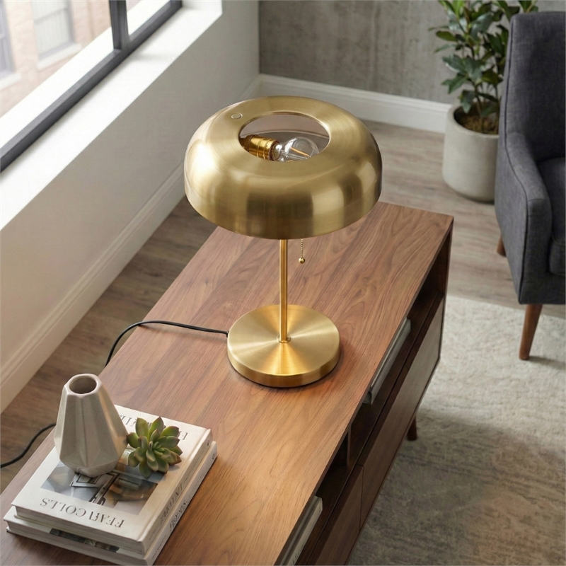 Misty Gold and White Pull Chain Metal Table Lamp
