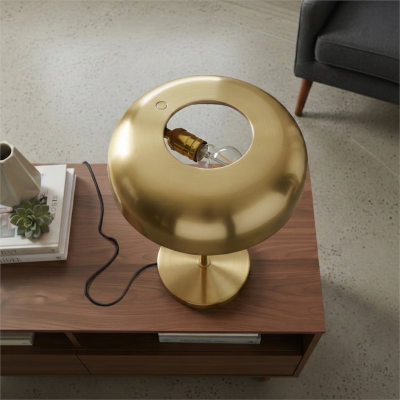 Misty Gold and White Pull Chain Metal Table Lamp