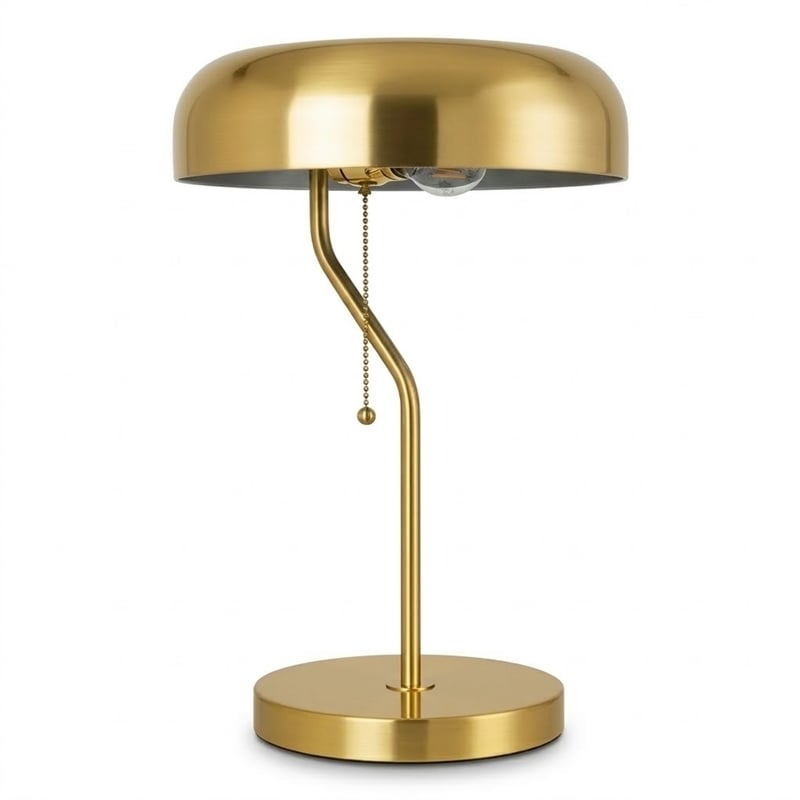 Misty Gold and White Pull Chain Metal Table Lamp