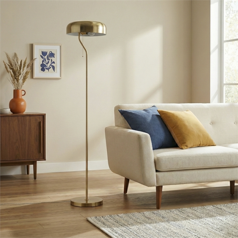 Nicole Gold and White Drum Metal Floor Lamp