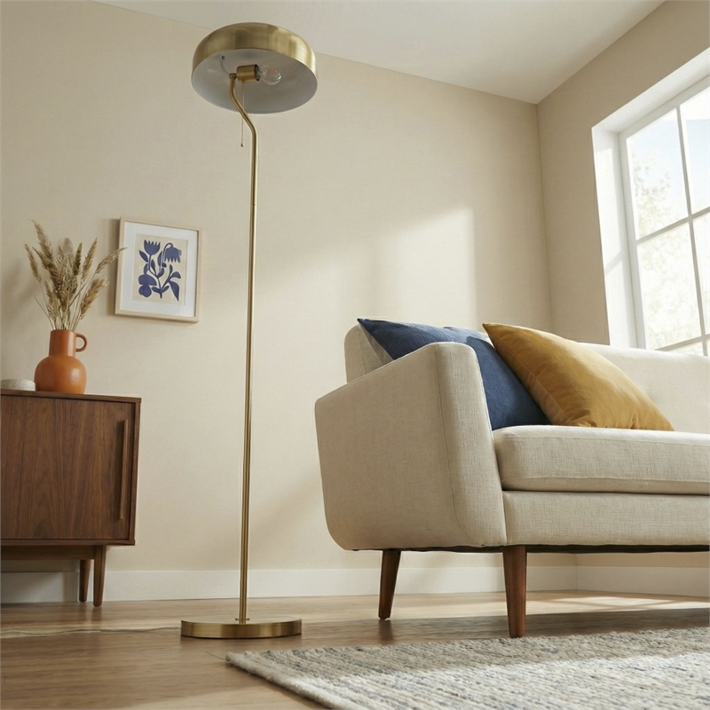 Nicole Gold and White Drum Metal Floor Lamp