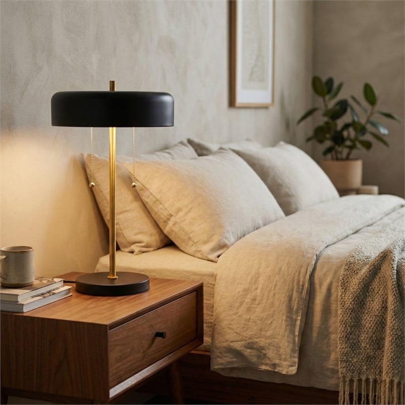 Blossom Contemporary Black and Gold Accent Metal Table Lamp