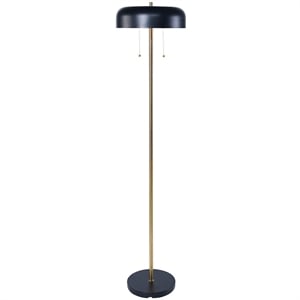 Neva Black and Gold Metal Floor Lamp with Drum Shade